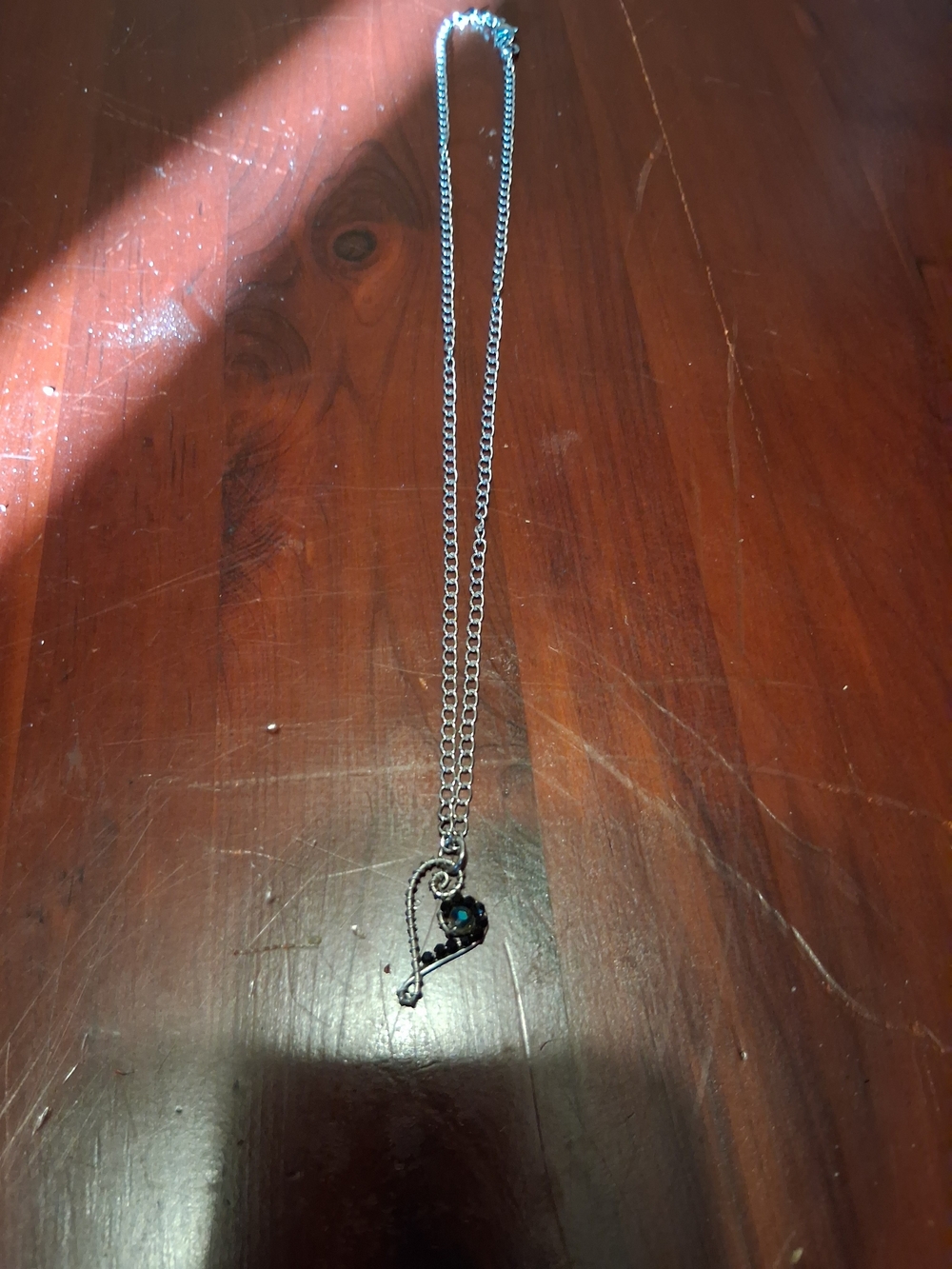 Silver Heart Pendant Necklace with Black Stone - Women's Jewelry